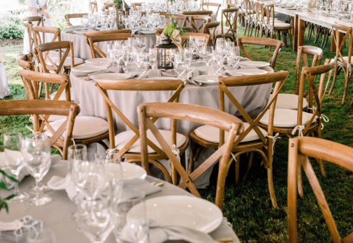 Elegantly arranged wedding tables at a luxury venue, showcasing intimate décor for a micro wedding.