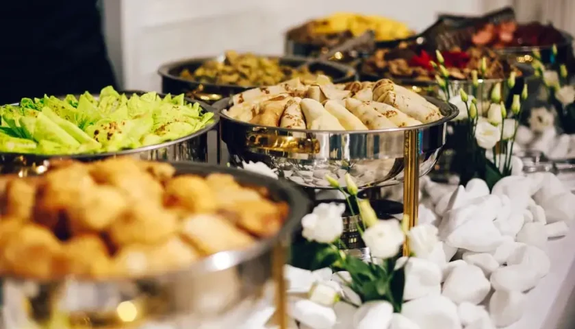 A range of sumptuous dishes at a catered private dinner party in Boston.