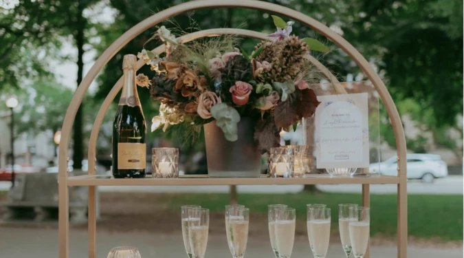 An aesthetically pleasing reception set up at a wedding organized by Johnny Burke Catering & Events.